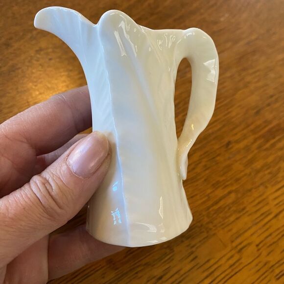 - Irish Belleek Mini Pitcher Leaf Pattern - Picture 2 of 4